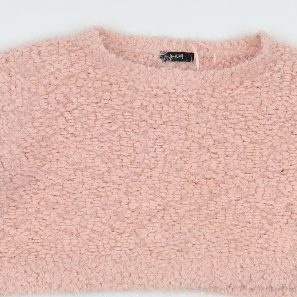 F&F Womens Pink Round Neck  Polyester Pullover Jumper Size 14
