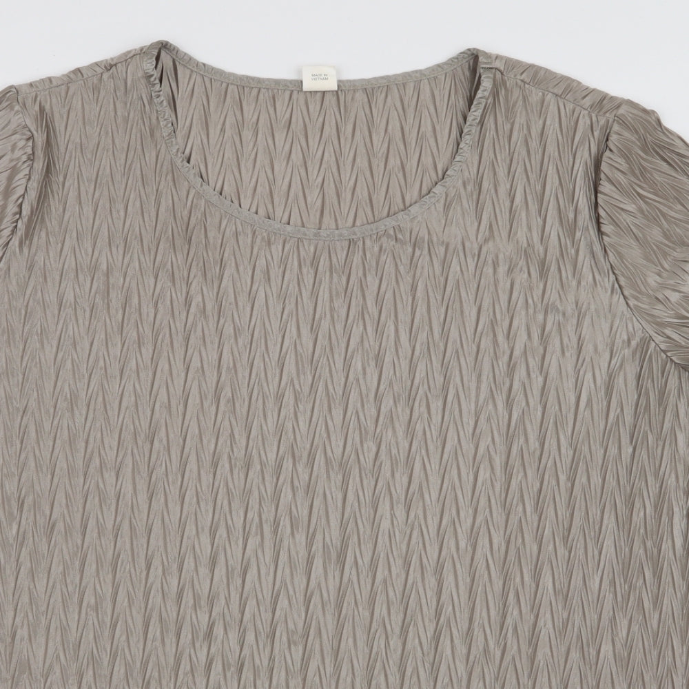 Preworn Womens Gold  Polyester Basic Blouse Size 26 Round Neck