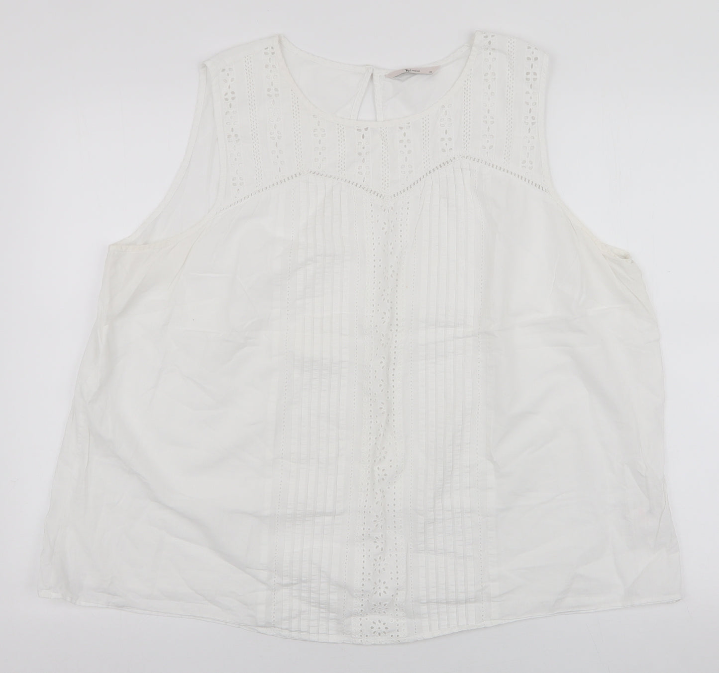 TU Womens White  100% Cotton Basic Blouse Size 22 Round Neck