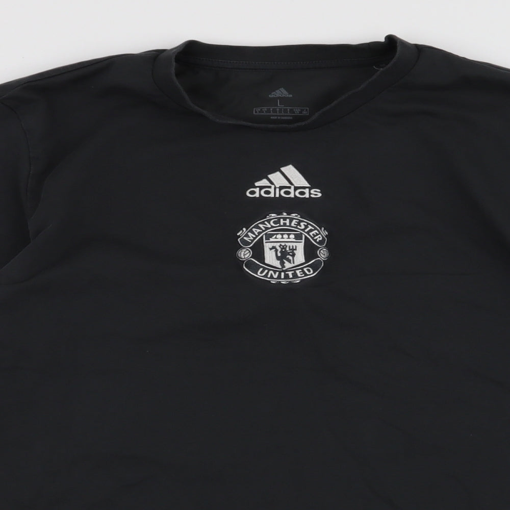 adidas Mens Grey  Polyester  T-Shirt Size L Round Neck  - Manchester united Football