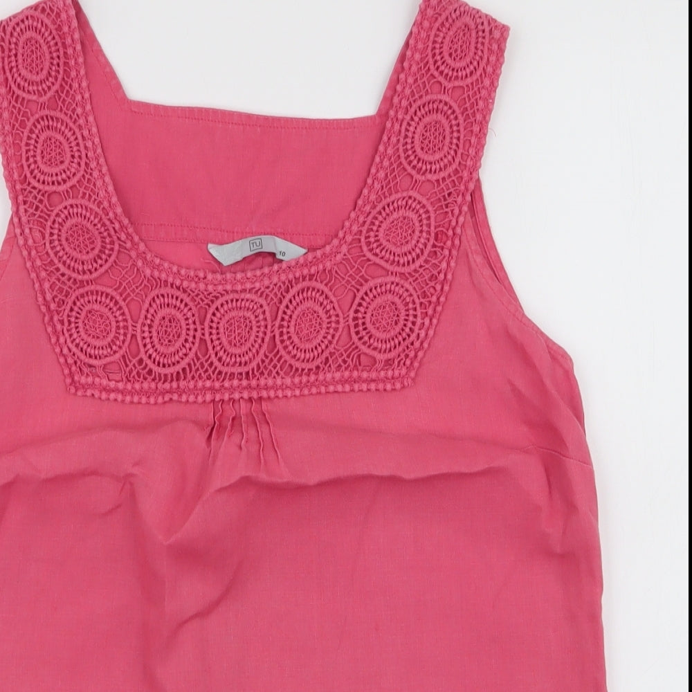 TU Womens Pink  Linen Basic Blouse Size 10 Round Neck