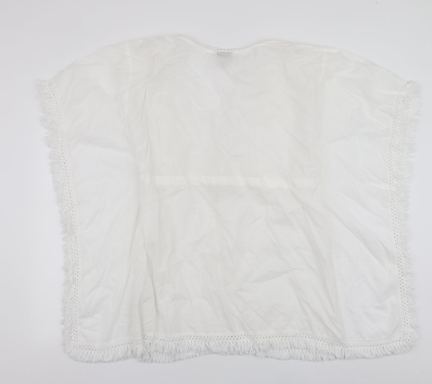 Unimode Womens White  100% Cotton Kaftan  Size L  Round Neck Pullover - Beach cover up