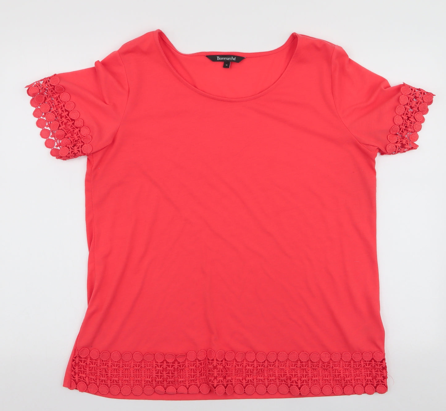 Bonmarche Womens Orange  Polyester Jersey T-Shirt Size 16 Round Neck
