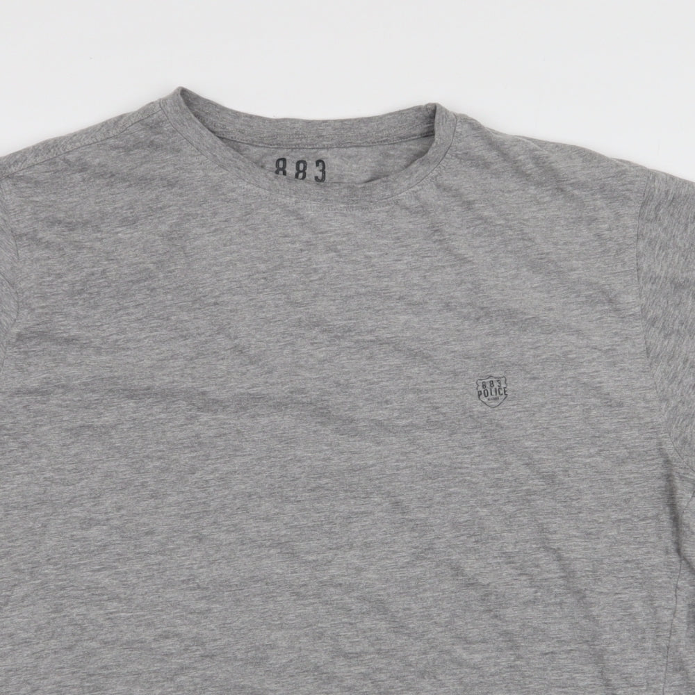 Police Mens Grey  Cotton  T-Shirt Size L Round Neck