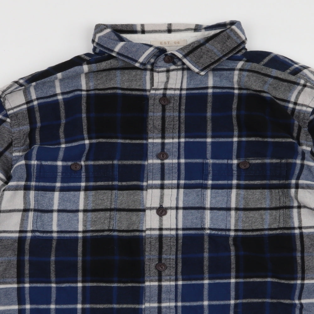 Howick Mens Blue Plaid Cotton  Button-Up Size M Collared Button