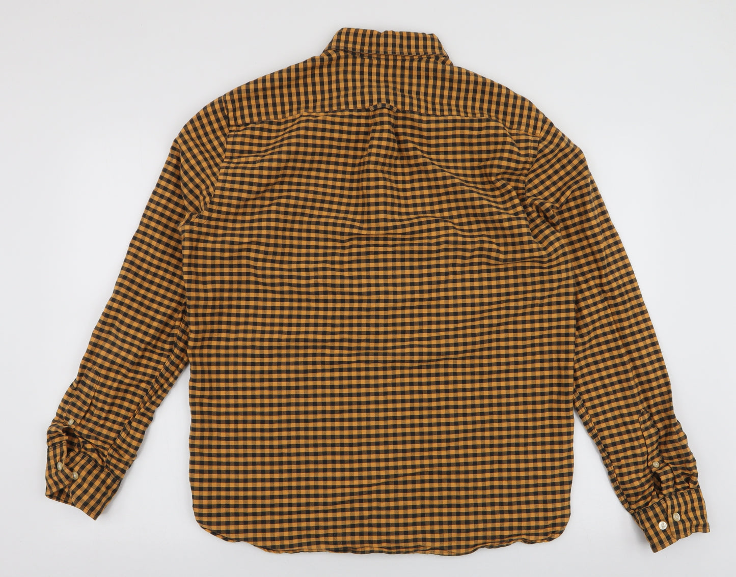 H&M Mens Yellow Plaid Cotton  Button-Up Size M Collared Button