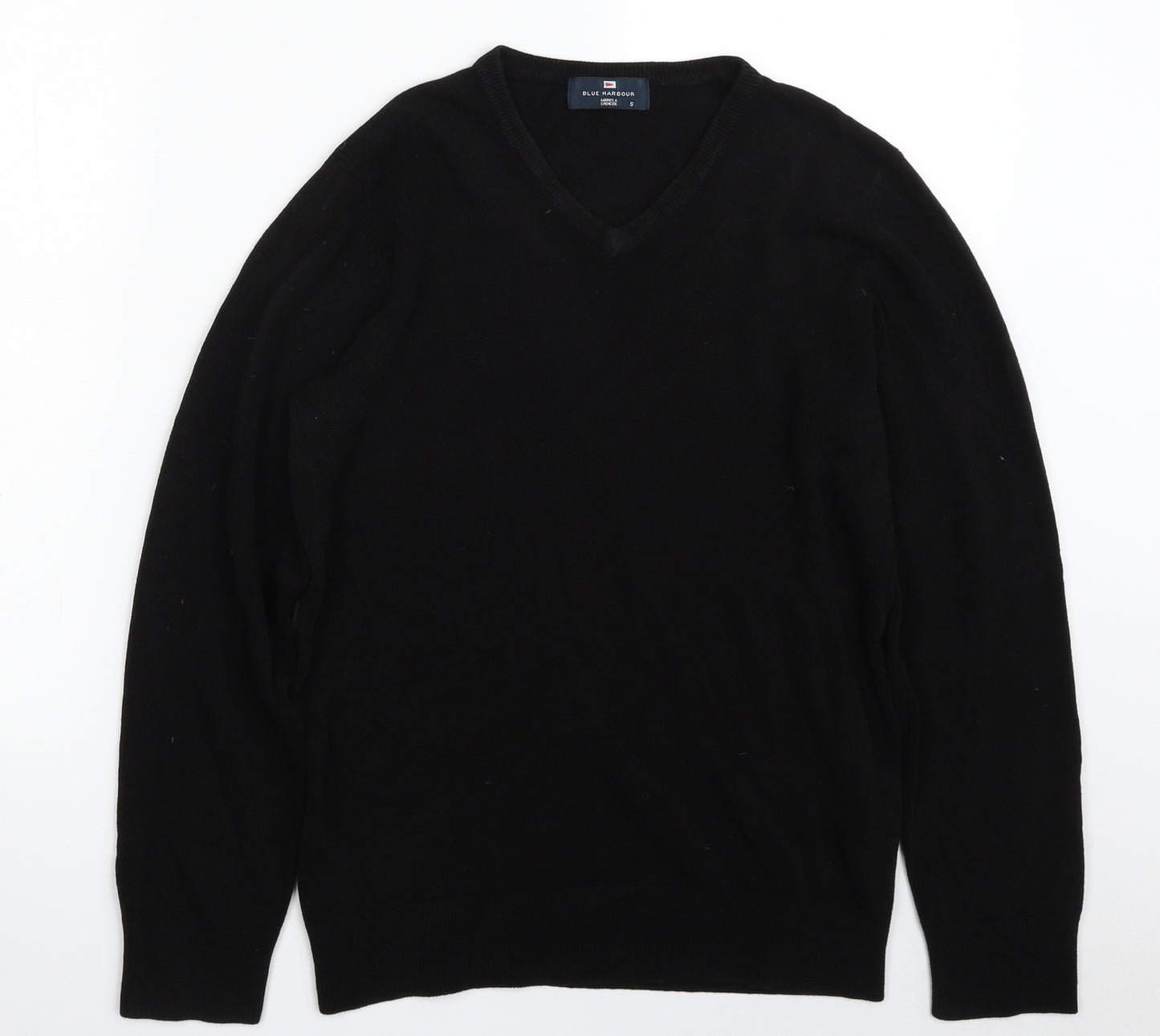 Blue Harbour Mens Black V-Neck  Acrylic Pullover Jumper Size S