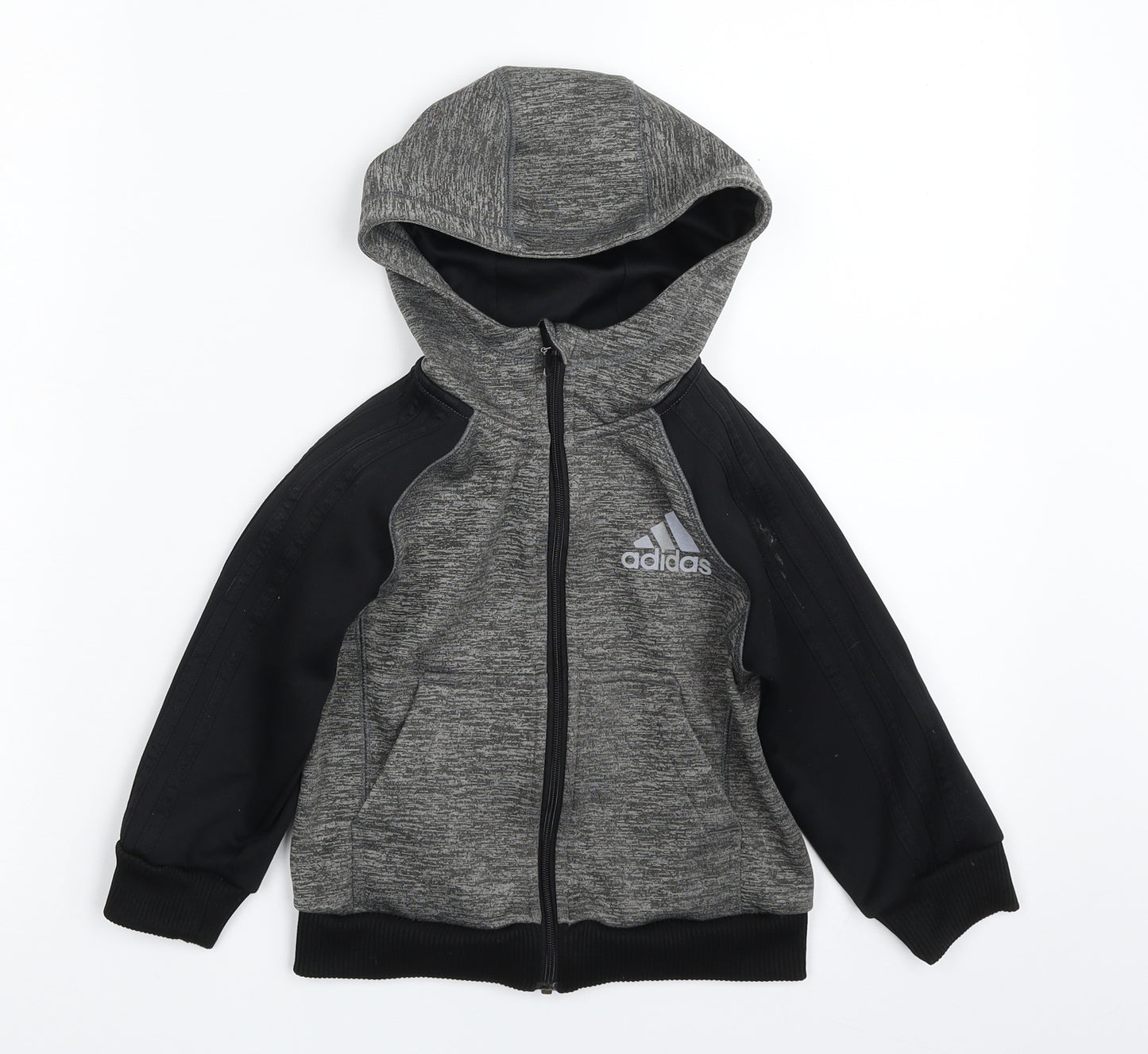 adidas Boys Grey  100% Polyester Full Zip Hoodie Size 3-4 Years  Zip
