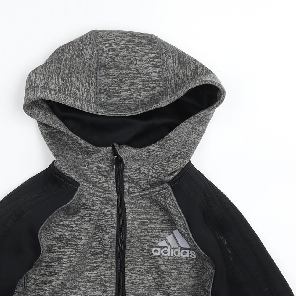 adidas Boys Grey  100% Polyester Full Zip Hoodie Size 3-4 Years  Zip