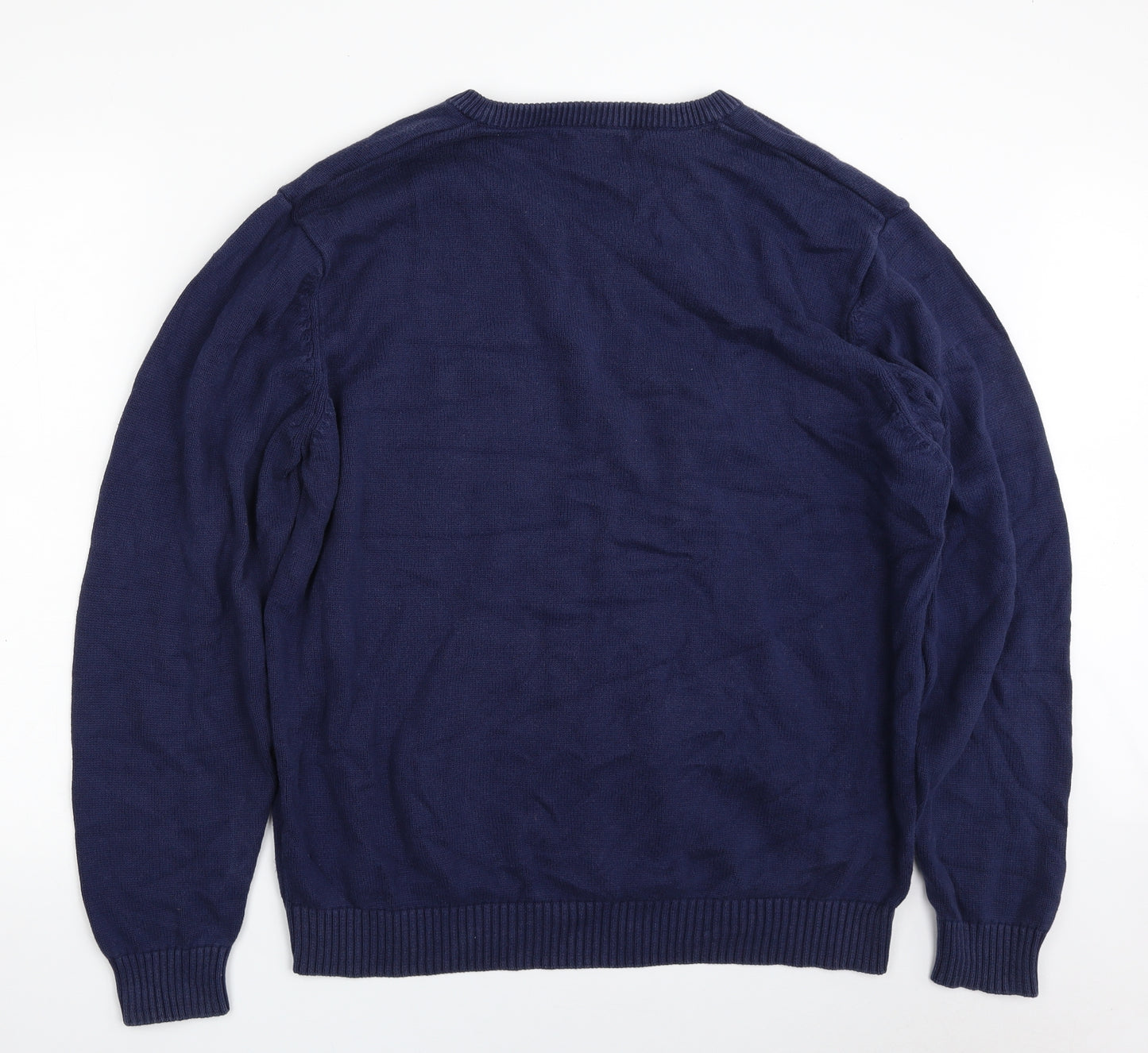 Atlantic Bay Mens Blue V-Neck  Cotton Pullover Jumper Size XL