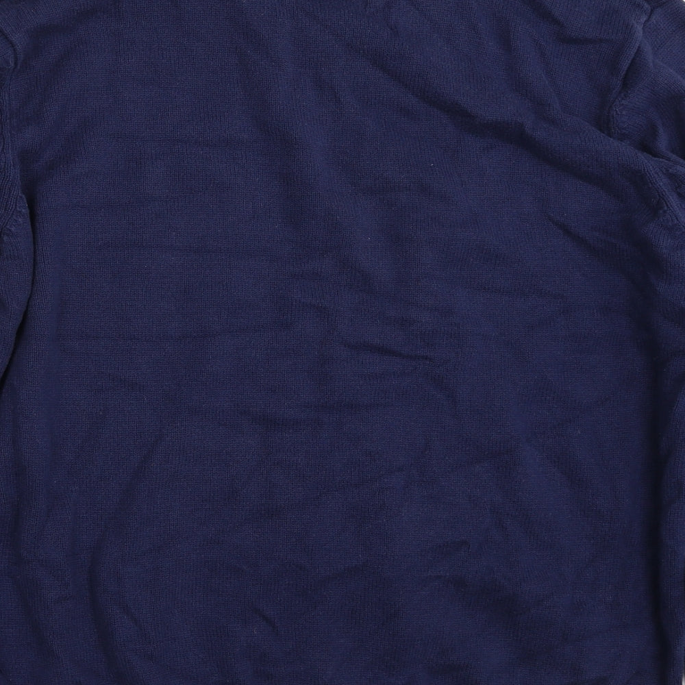 Atlantic Bay Mens Blue V-Neck  Cotton Pullover Jumper Size XL