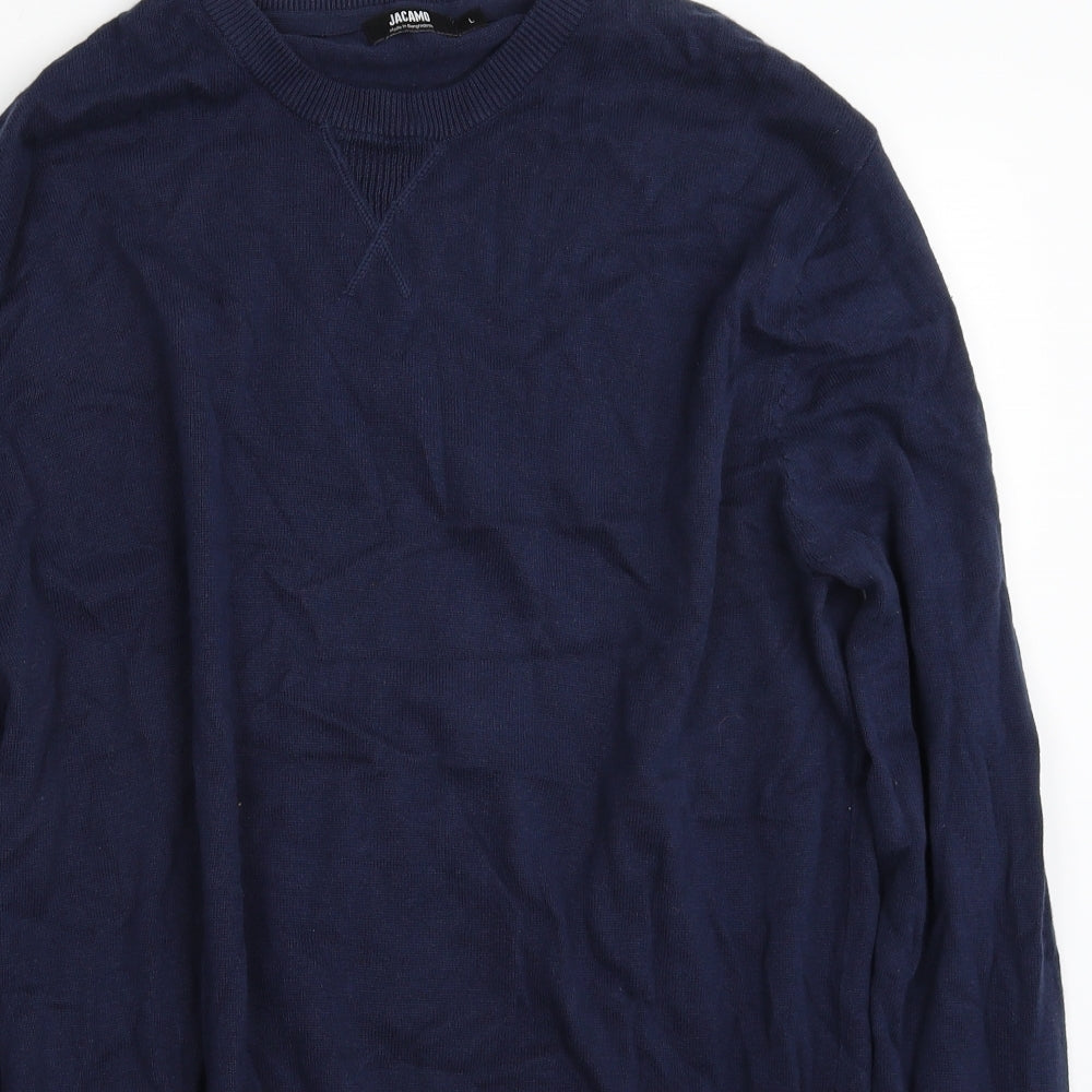 Jacamo Mens Blue Crew Neck  Cotton Pullover Jumper Size L