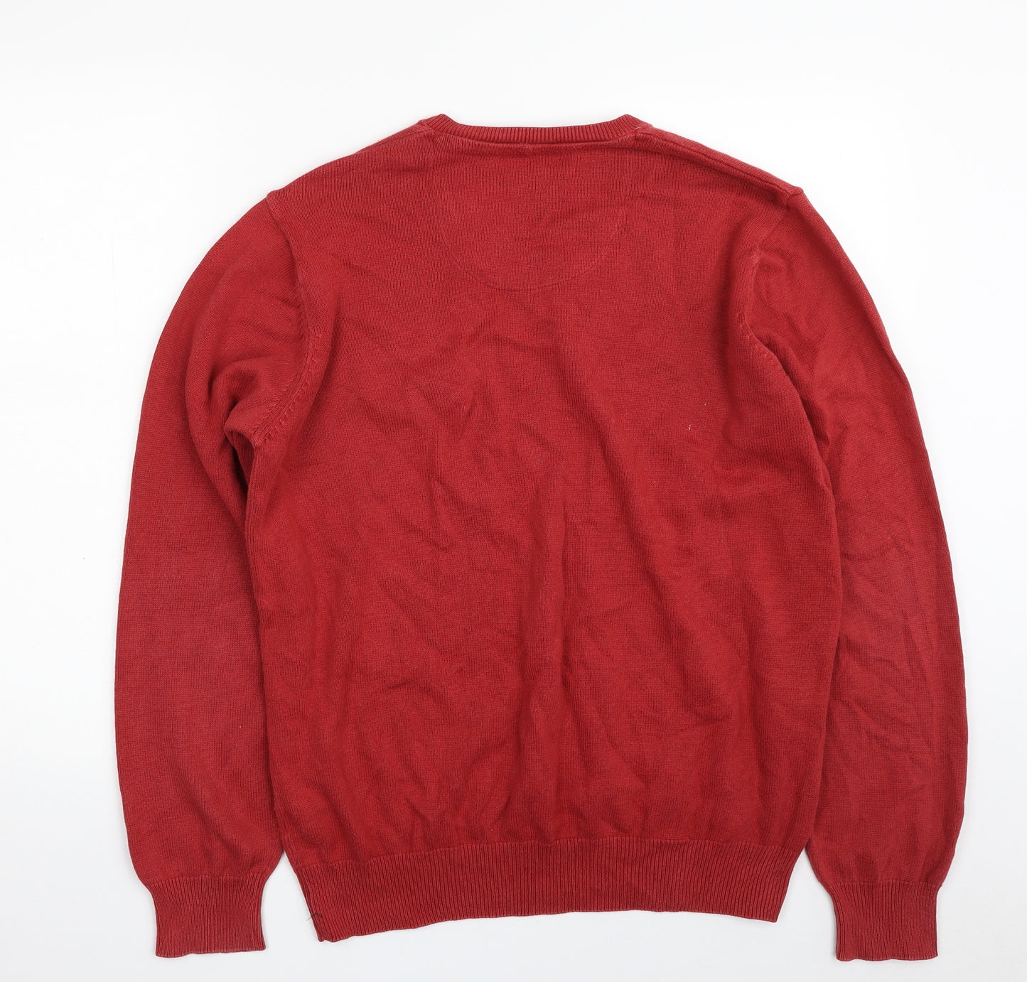 Blue Harbour Mens Red V-Neck  Cotton Pullover Jumper Size L