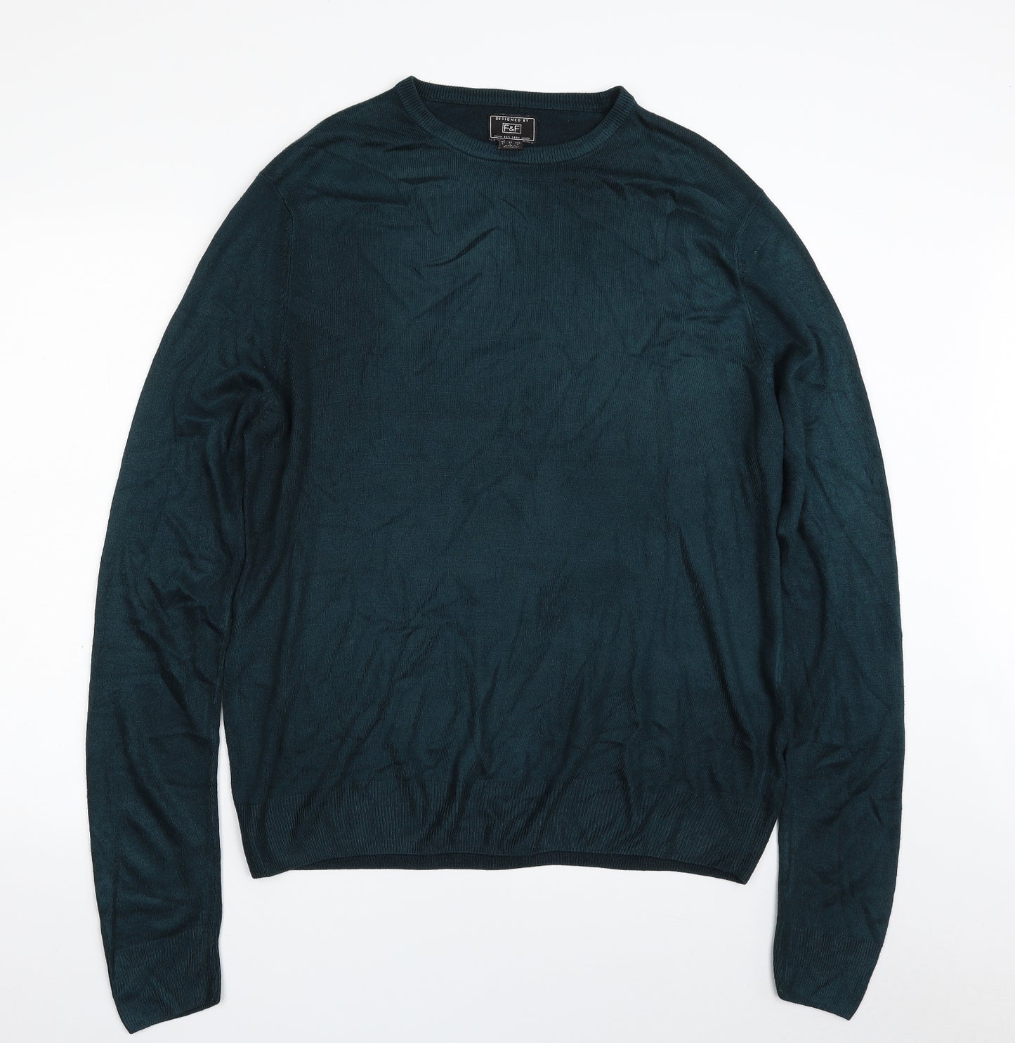 F&F Mens Green Crew Neck  Acrylic Pullover Jumper Size L