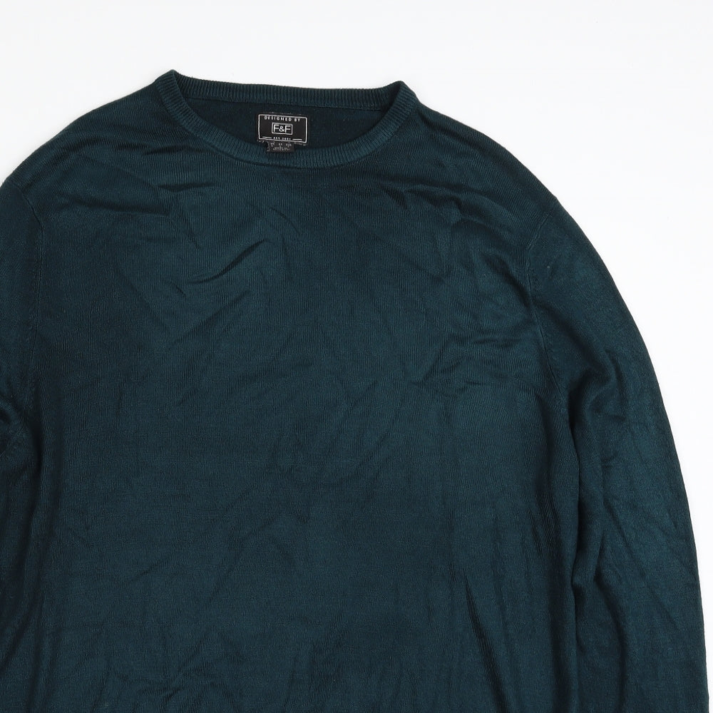 F&F Mens Green Crew Neck  Acrylic Pullover Jumper Size L