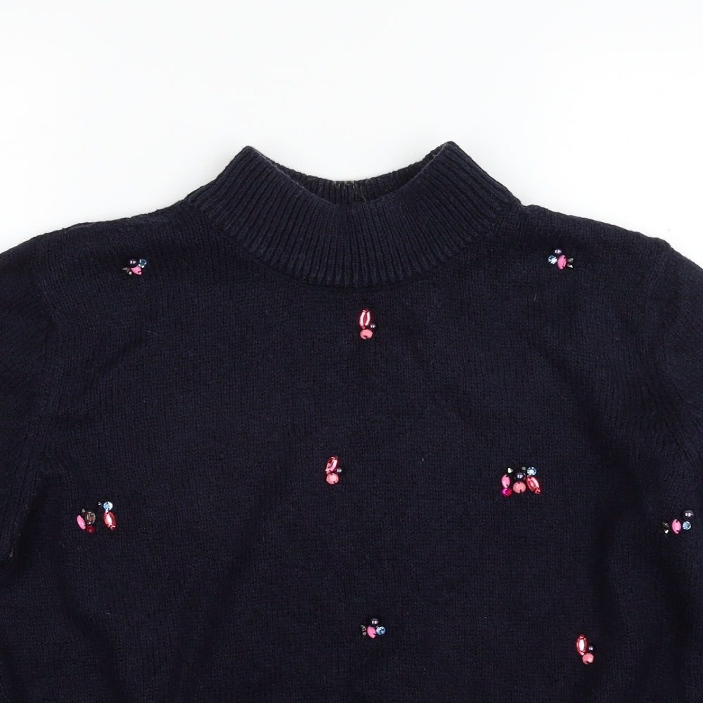 Marks and Spencer Womens Blue High Neck  Cotton Pullover Jumper Size 16