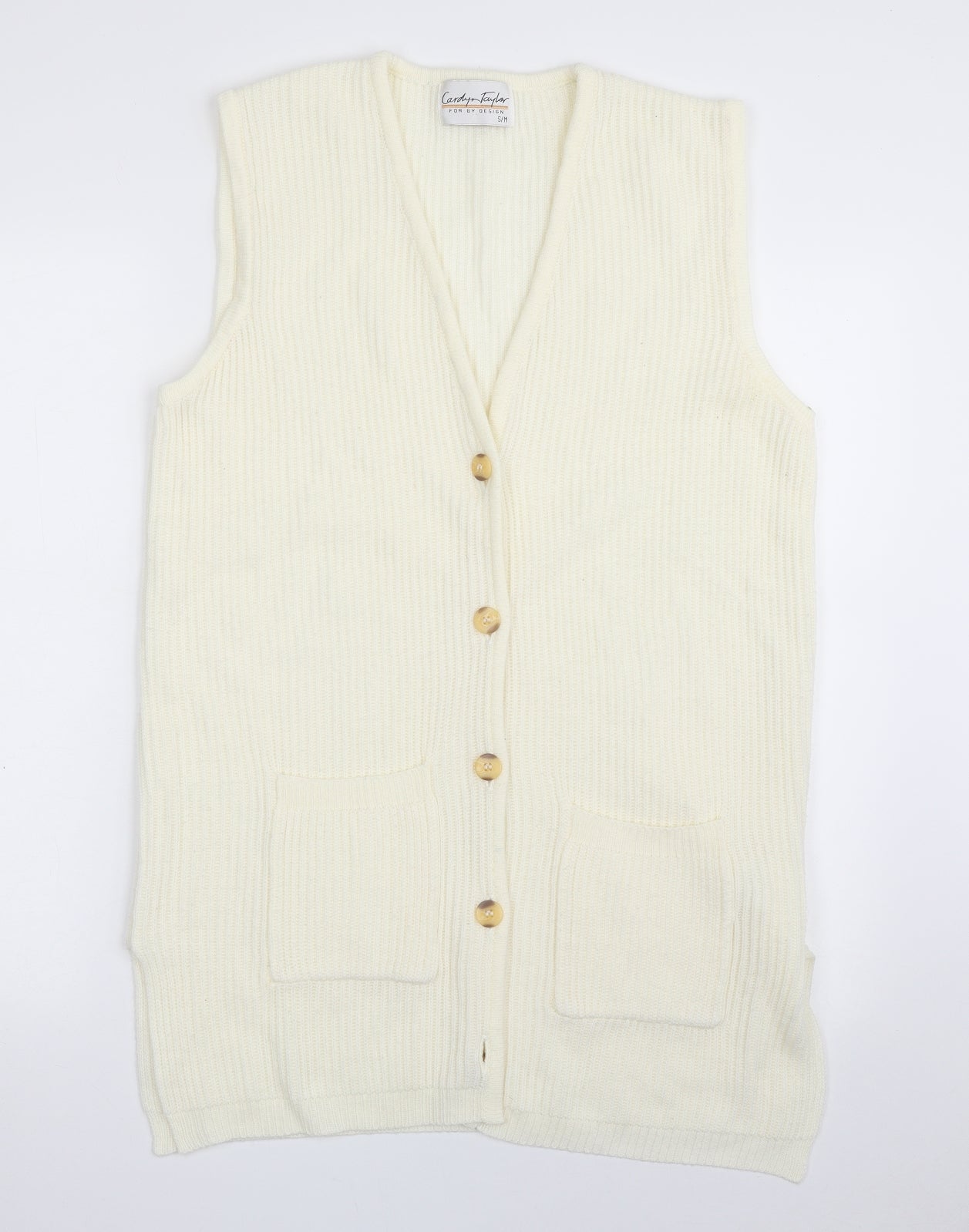 Carolyn Taylor  Womens Ivory V-Neck  Acrylic Vest Jumper Size S   - SIZE S/M