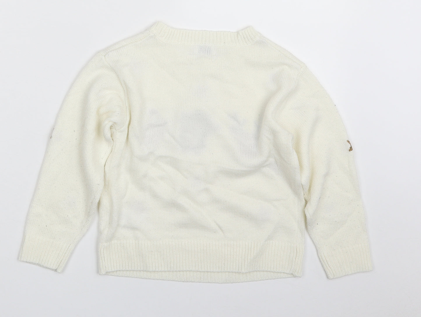 F&F Girls Ivory Crew Neck  Acrylic Pullover Jumper Size 5-6 Years  Pullover - Christmas