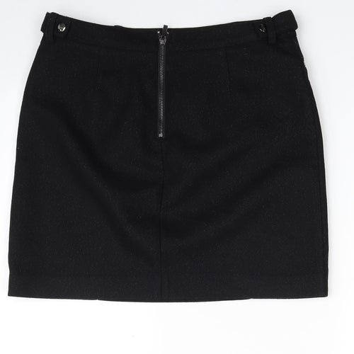 Mini Velvet  Womens Black  Polyester A-Line Skirt Size 10   Zip - Belted