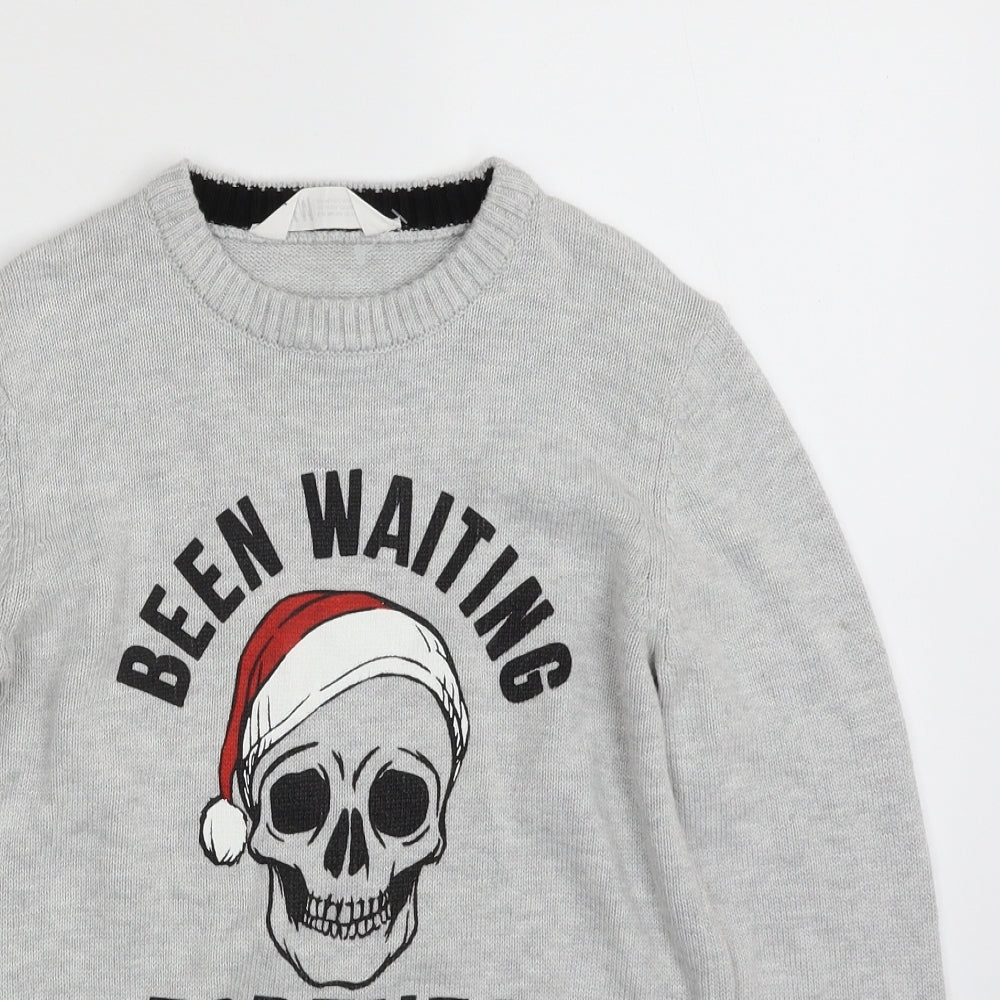 H&M Girls Grey Crew Neck  Cotton Pullover Jumper Size 10-11 Years  Pullover - Christmas