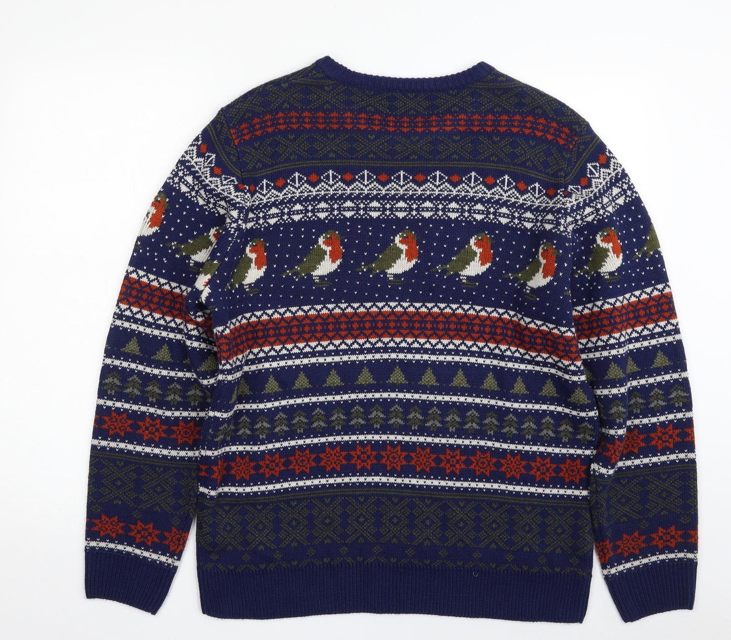 Marks and Spencer Mens Blue Crew Neck Geometric Acrylic Pullover Jumper Size L   - Christmas