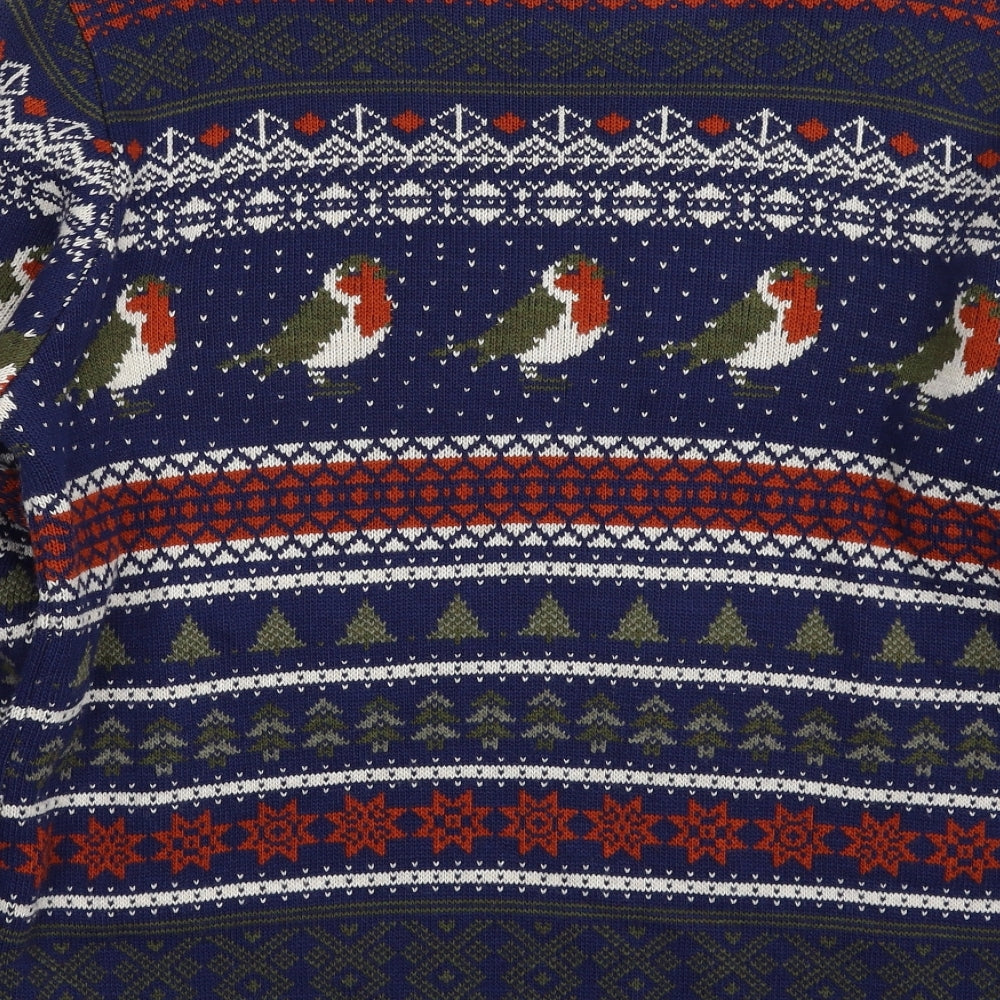 Marks and Spencer Mens Blue Crew Neck Geometric Acrylic Pullover Jumper Size L   - Christmas
