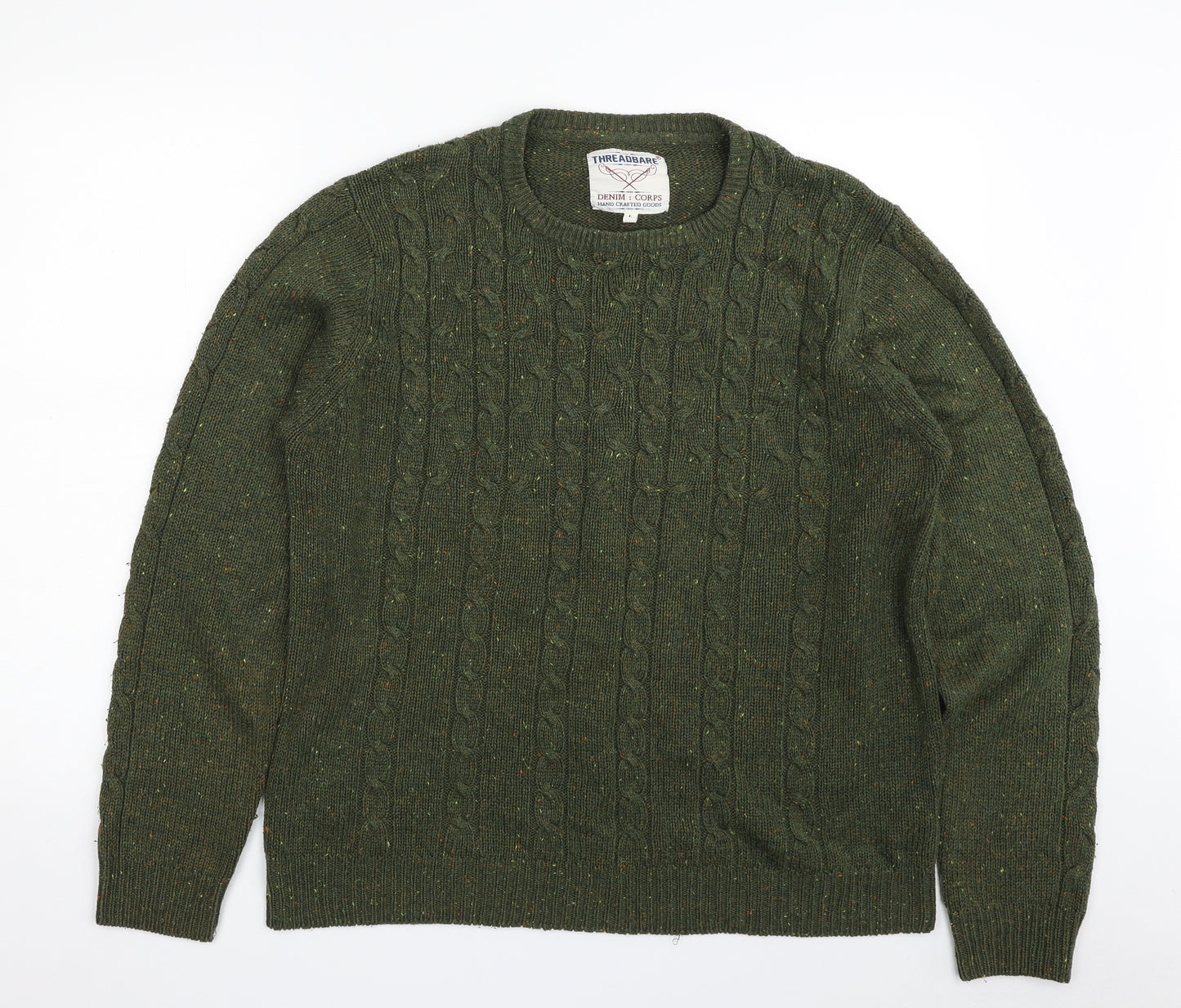 Threadbare Mens Green Crew Neck  Acrylic Pullover Jumper Size L