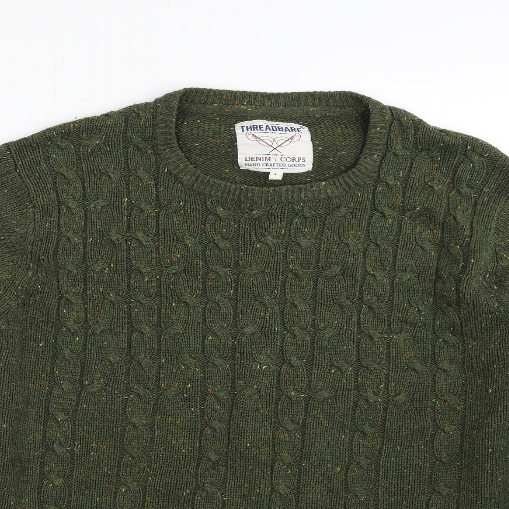 Threadbare Mens Green Crew Neck  Acrylic Pullover Jumper Size L
