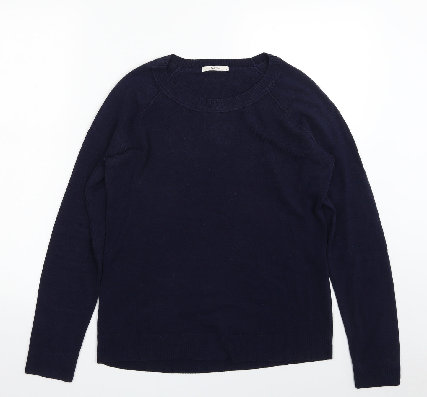 TU Womens Blue Boat Neck  Acrylic Pullover Jumper Size 12