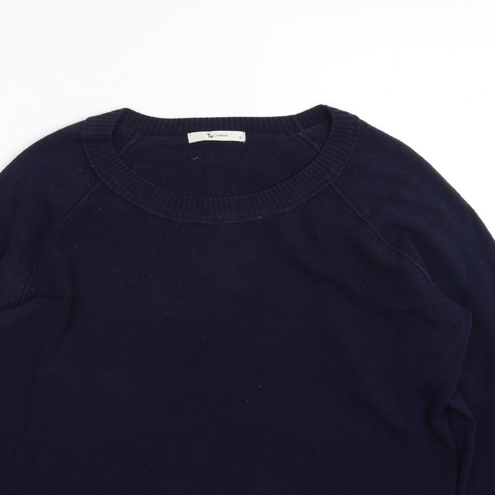 TU Womens Blue Boat Neck  Acrylic Pullover Jumper Size 12