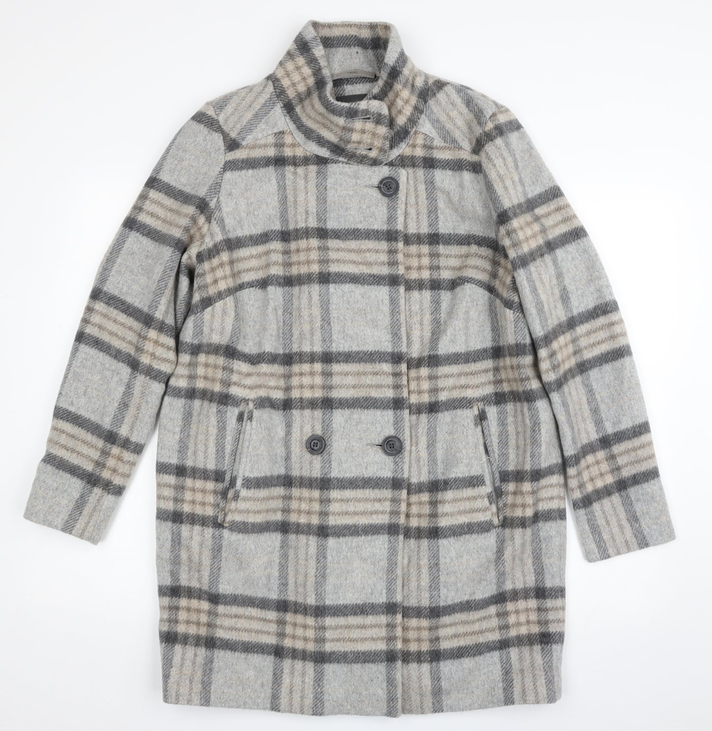 NEXT Womens Grey Plaid  Overcoat Coat Size 12  Button