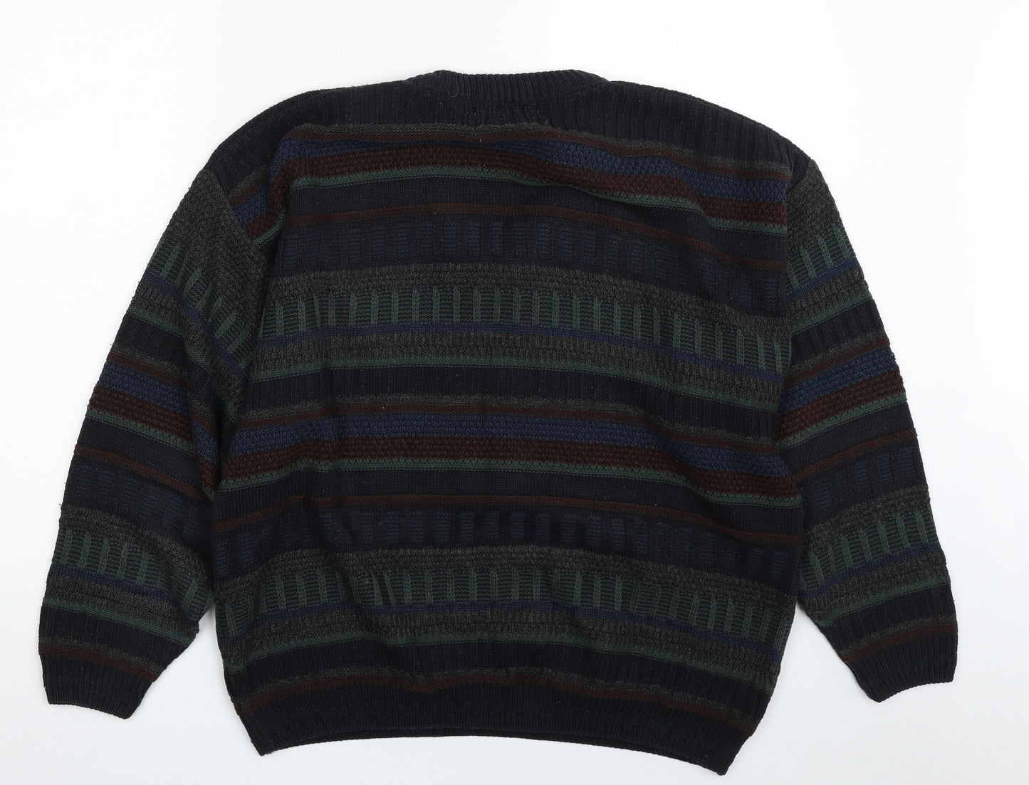 MC Casuals Mens Multicoloured V-Neck Geometric Acrylic Pullover Jumper Size L