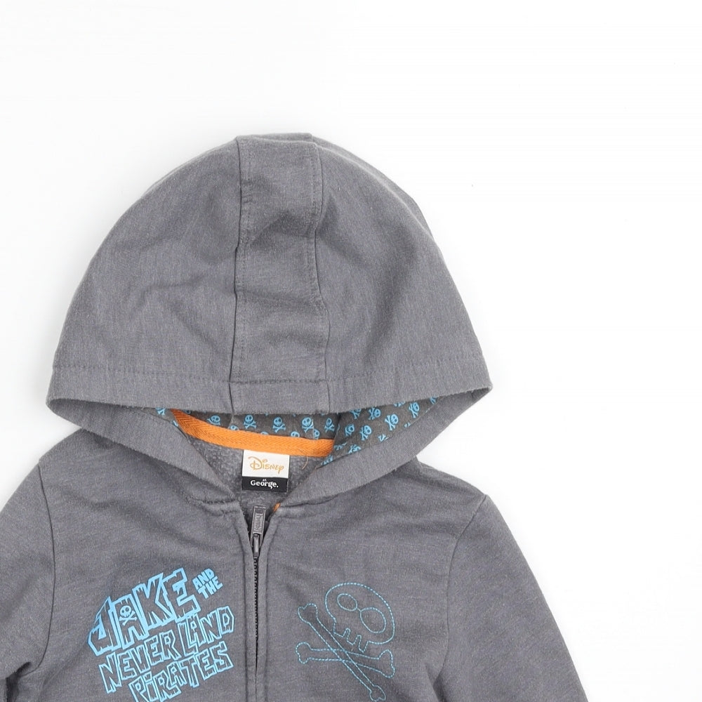 George Boys Grey  Cotton Full Zip Hoodie Size 4-5 Years  Zip - Jake and the Never Land Pirates