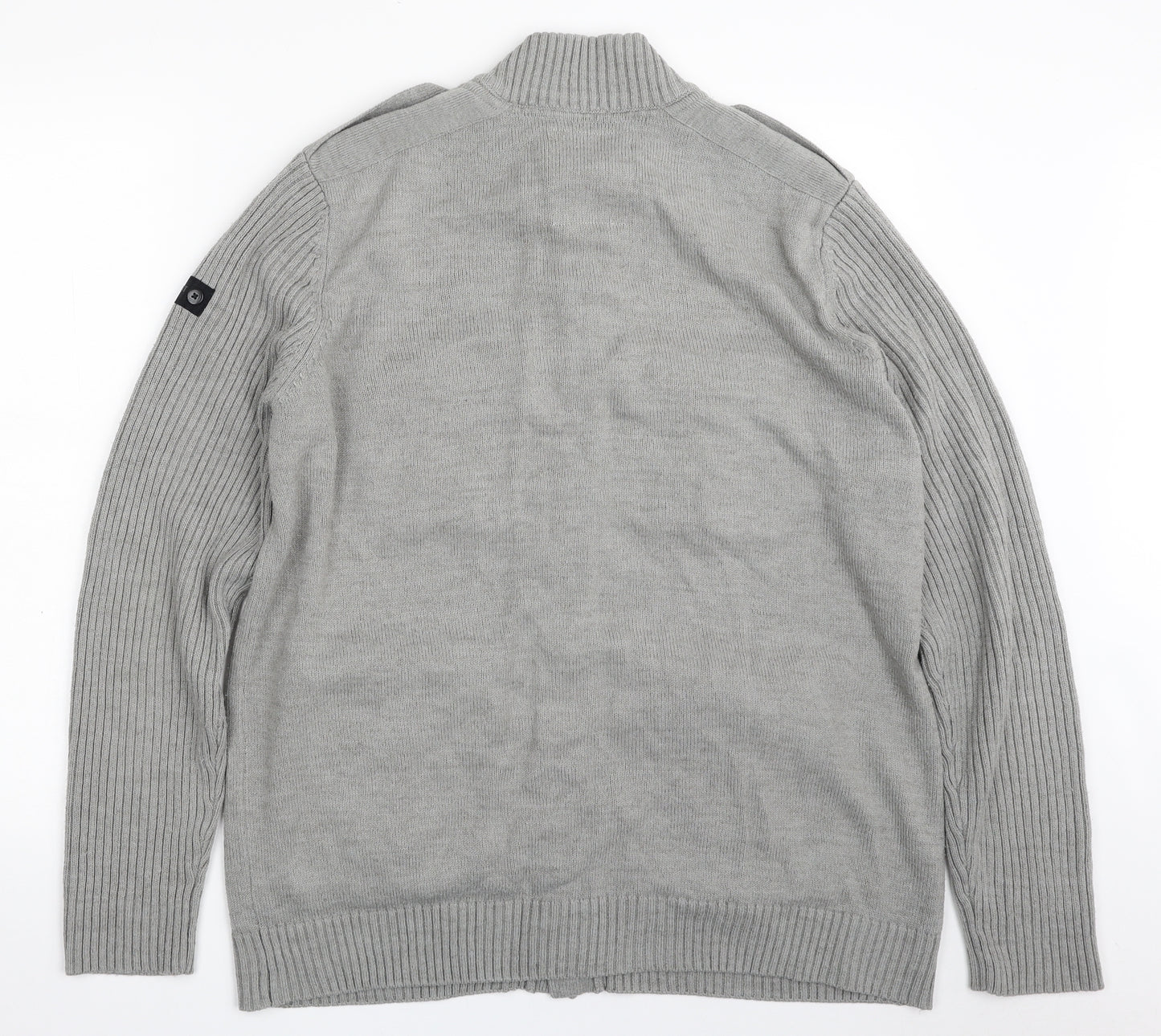 Dissident Mens Grey High Neck  Acrylic Cardigan Jumper Size XL