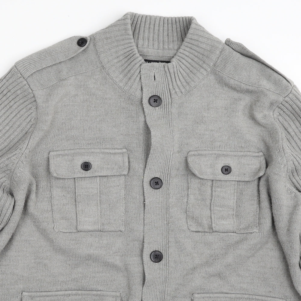 Dissident Mens Grey High Neck  Acrylic Cardigan Jumper Size XL