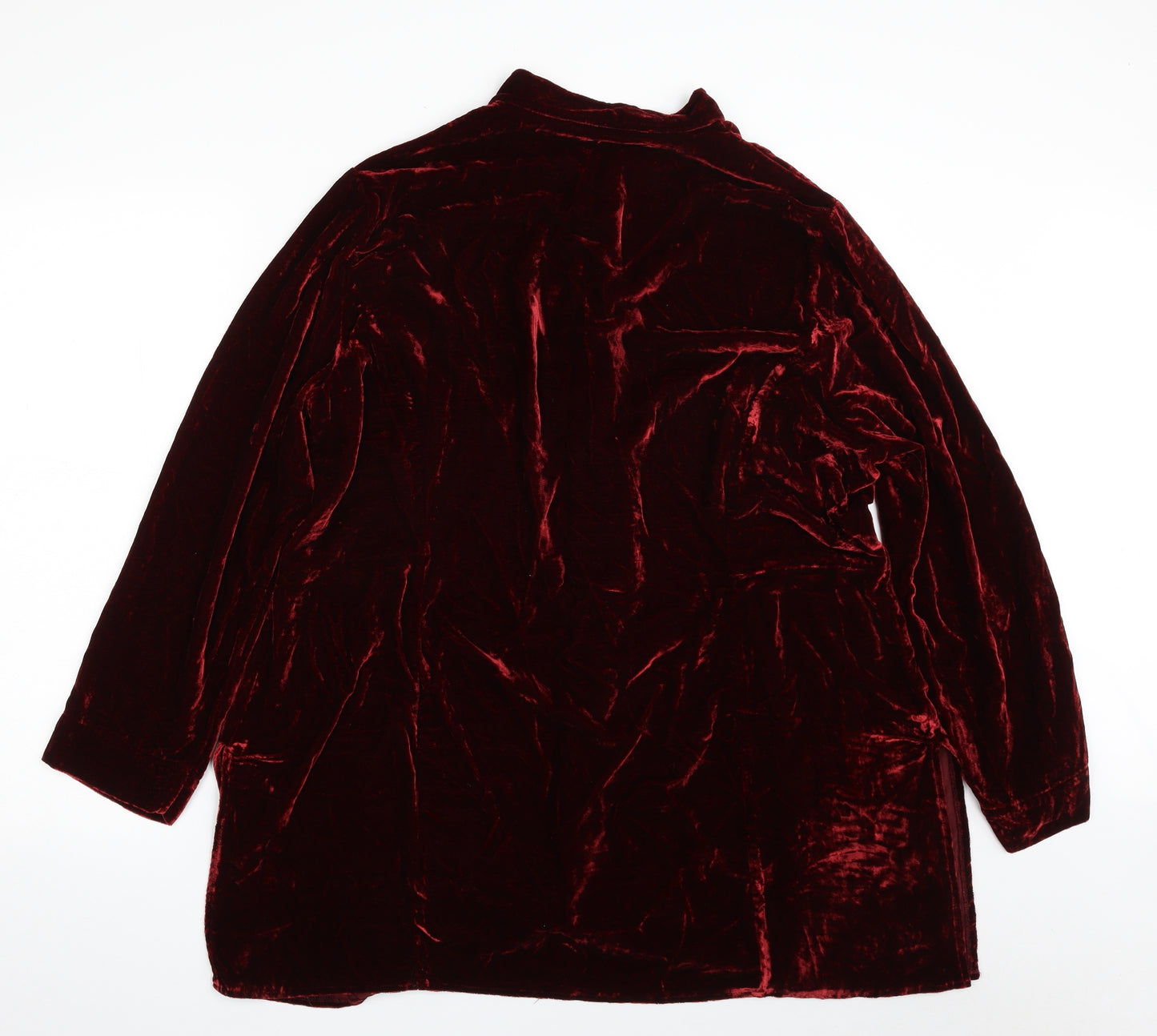 Marks and Spencer Womens Red  Polyester Basic Button-Up Size 22 Round Neck - Crushed Velvet