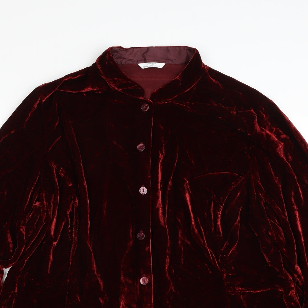 Marks and Spencer Womens Red  Polyester Basic Button-Up Size 22 Round Neck - Crushed Velvet
