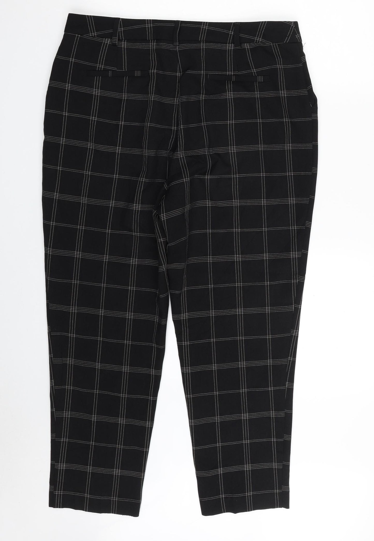Dorothy Perkins Womens Black Plaid Polyester Cropped Trousers Size 14 L25 in Regular Zip
