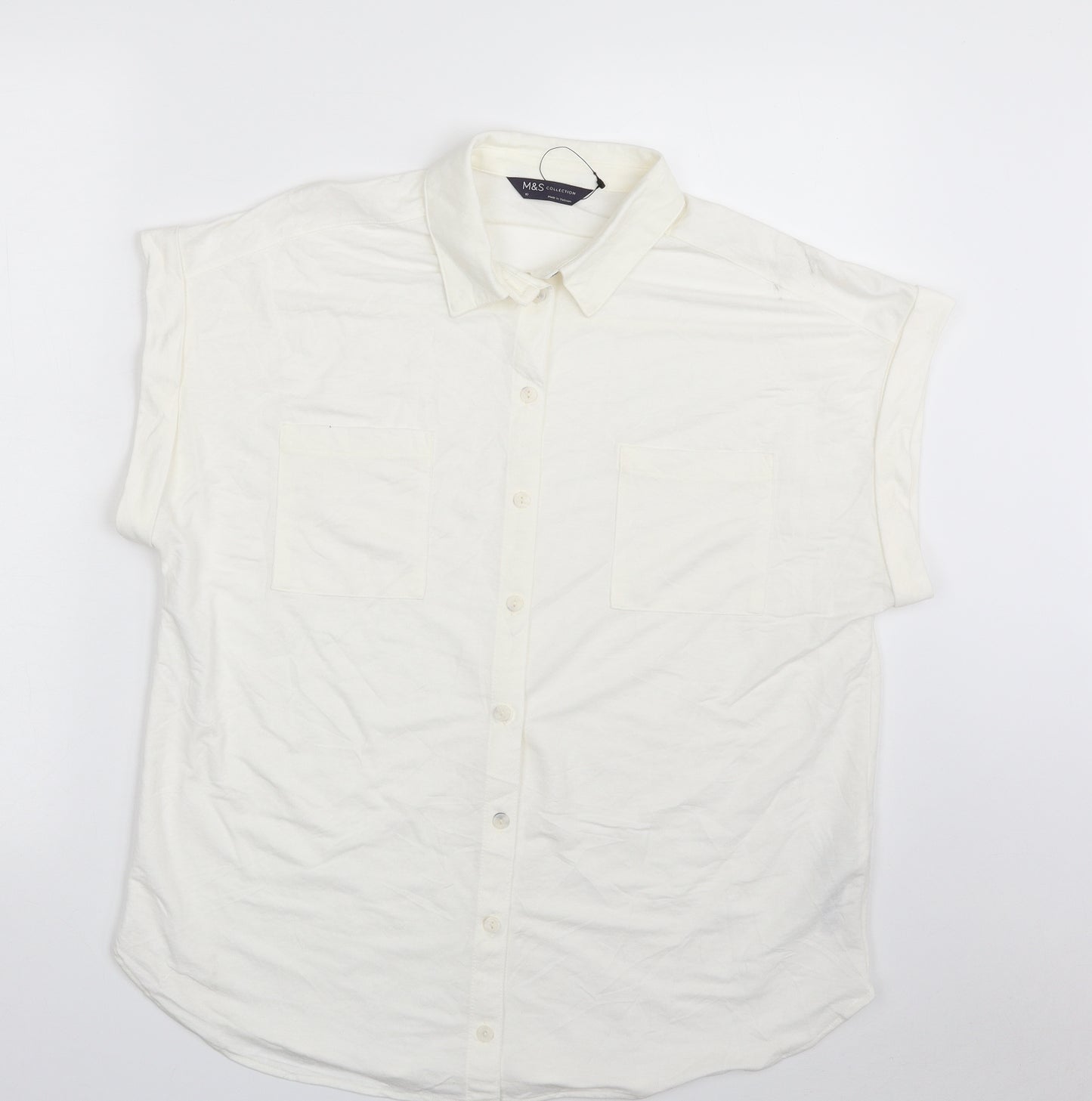 Marks and Spencer Womens Ivory  Viscose Basic Button-Up Size 10 Collared - Cap Sleeve