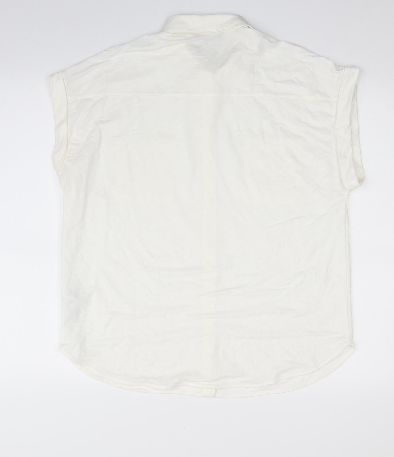 Marks and Spencer Womens Ivory  Viscose Basic Button-Up Size 10 Collared - Cap Sleeve