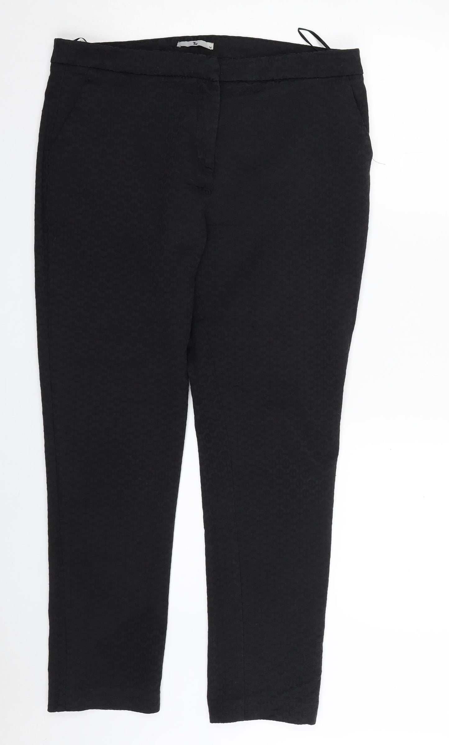 TU Womens Black Geometric Cotton Chino Trousers Size 14 L26 in Regular Zip