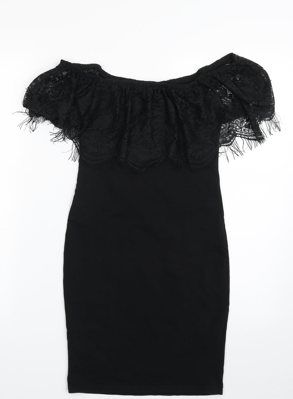 Miss Selfridge Womens Black  Cotton T-Shirt Dress  Size 4  Off the Shoulder Pullover