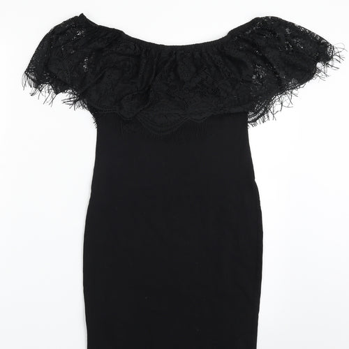 Miss Selfridge Womens Black  Cotton T-Shirt Dress  Size 4  Off the Shoulder Pullover