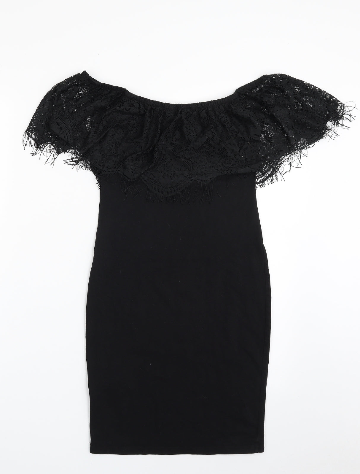 Miss Selfridge Womens Black  Cotton T-Shirt Dress  Size 4  Off the Shoulder Pullover