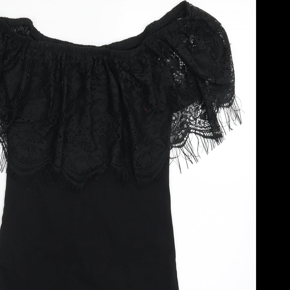Miss Selfridge Womens Black  Cotton T-Shirt Dress  Size 4  Off the Shoulder Pullover