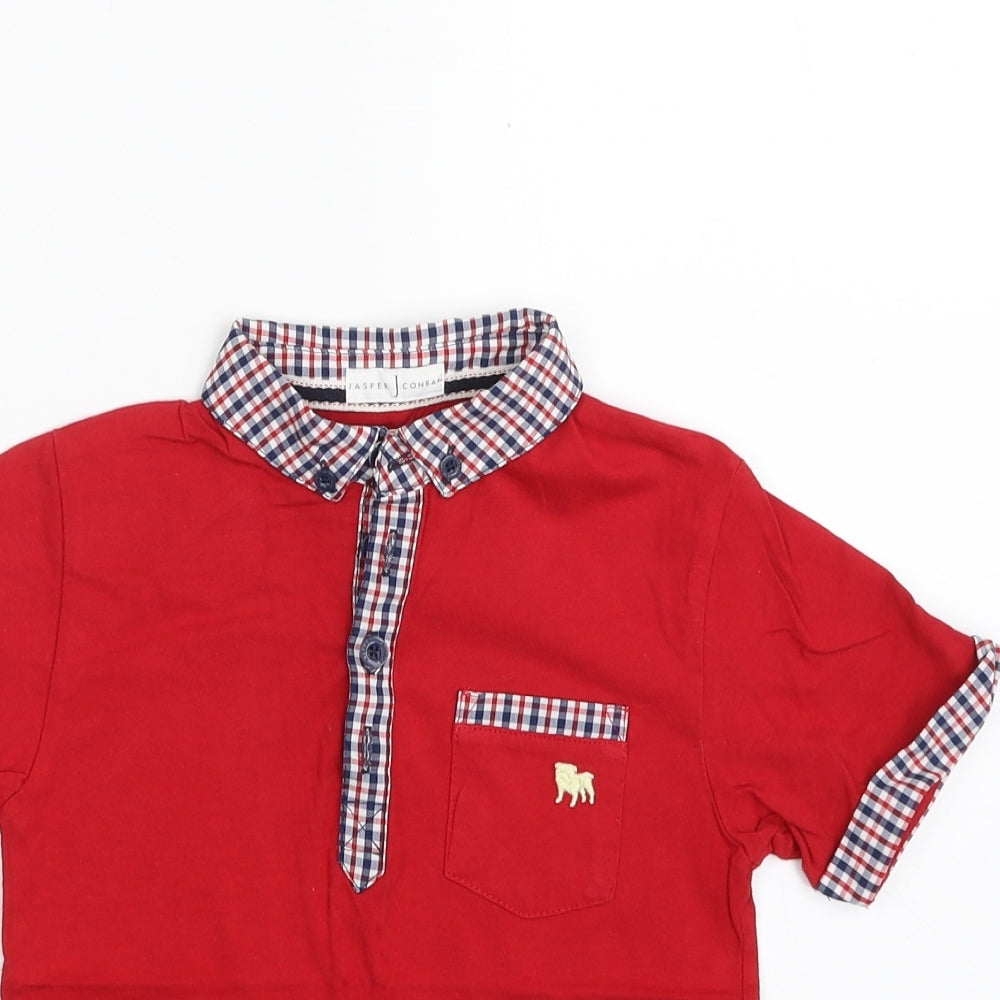 Jasper Conran Boys Red  100% Cotton Pullover Polo Size 4-5 Years Collared Button