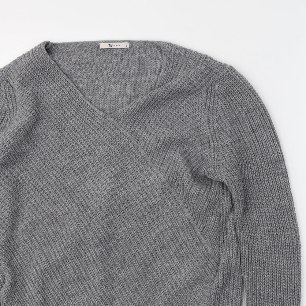 TU Womens Grey V-Neck  Acrylic Pullover Jumper Size 16