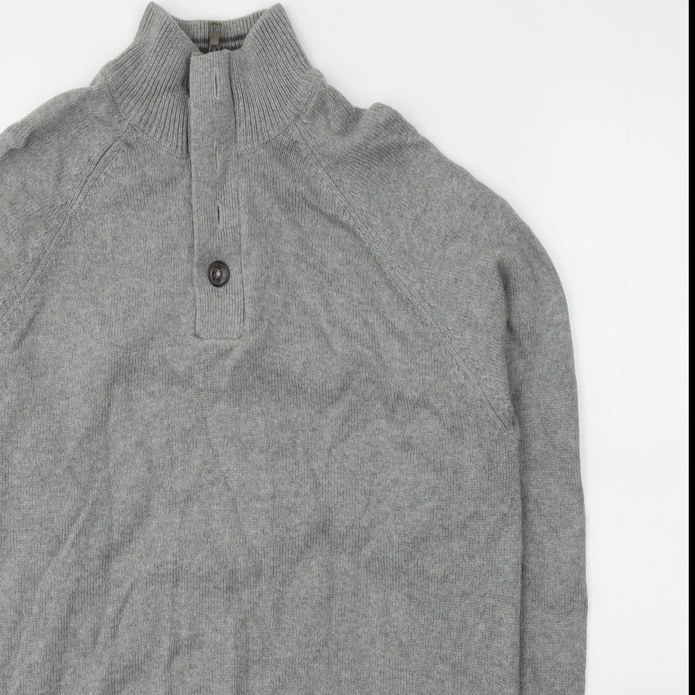 Marks and Spencer Mens Grey High Neck  Cotton Pullover Jumper Size M