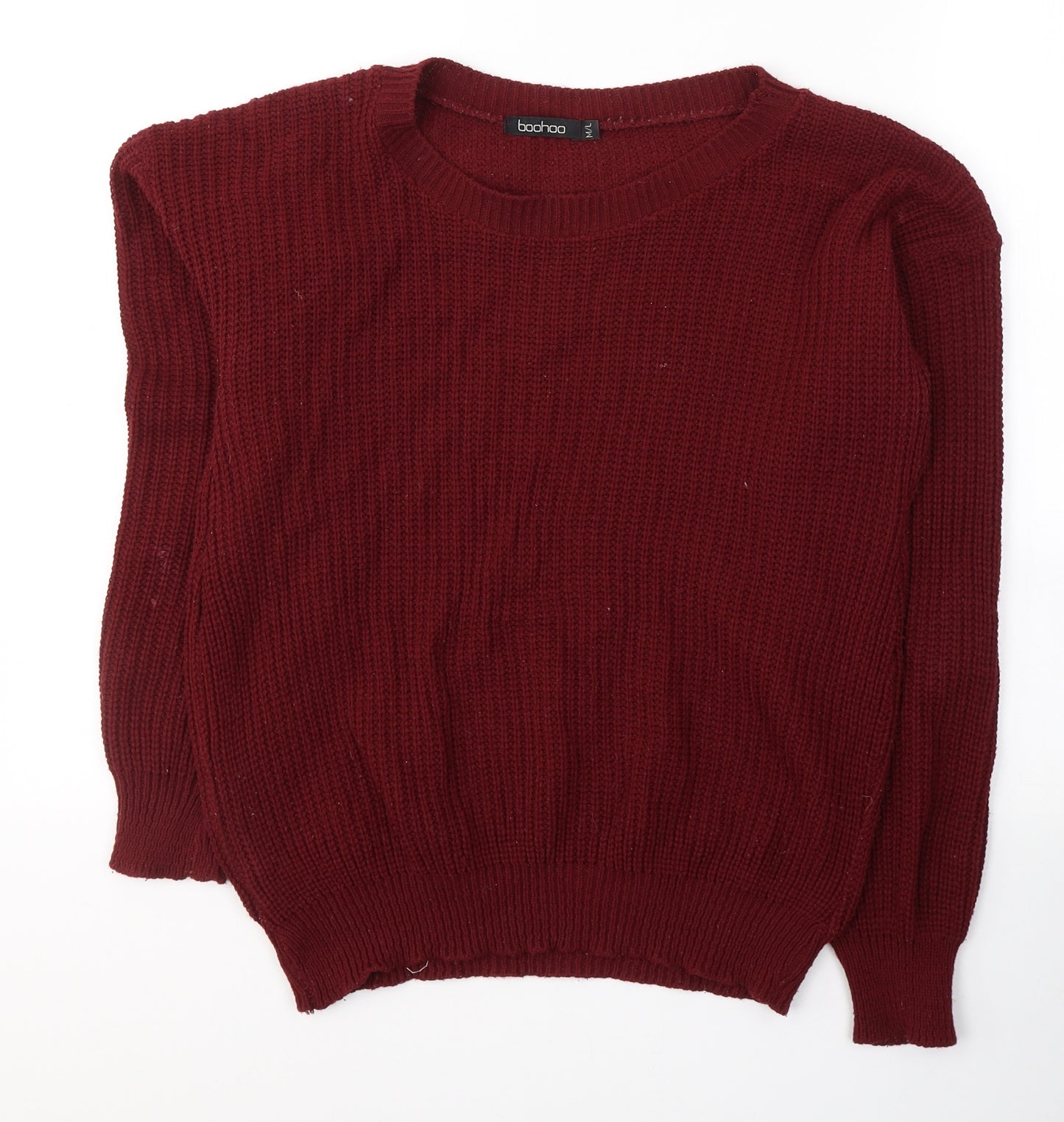 Boohoo Womens Red Round Neck  Acrylic Pullover Jumper Size M