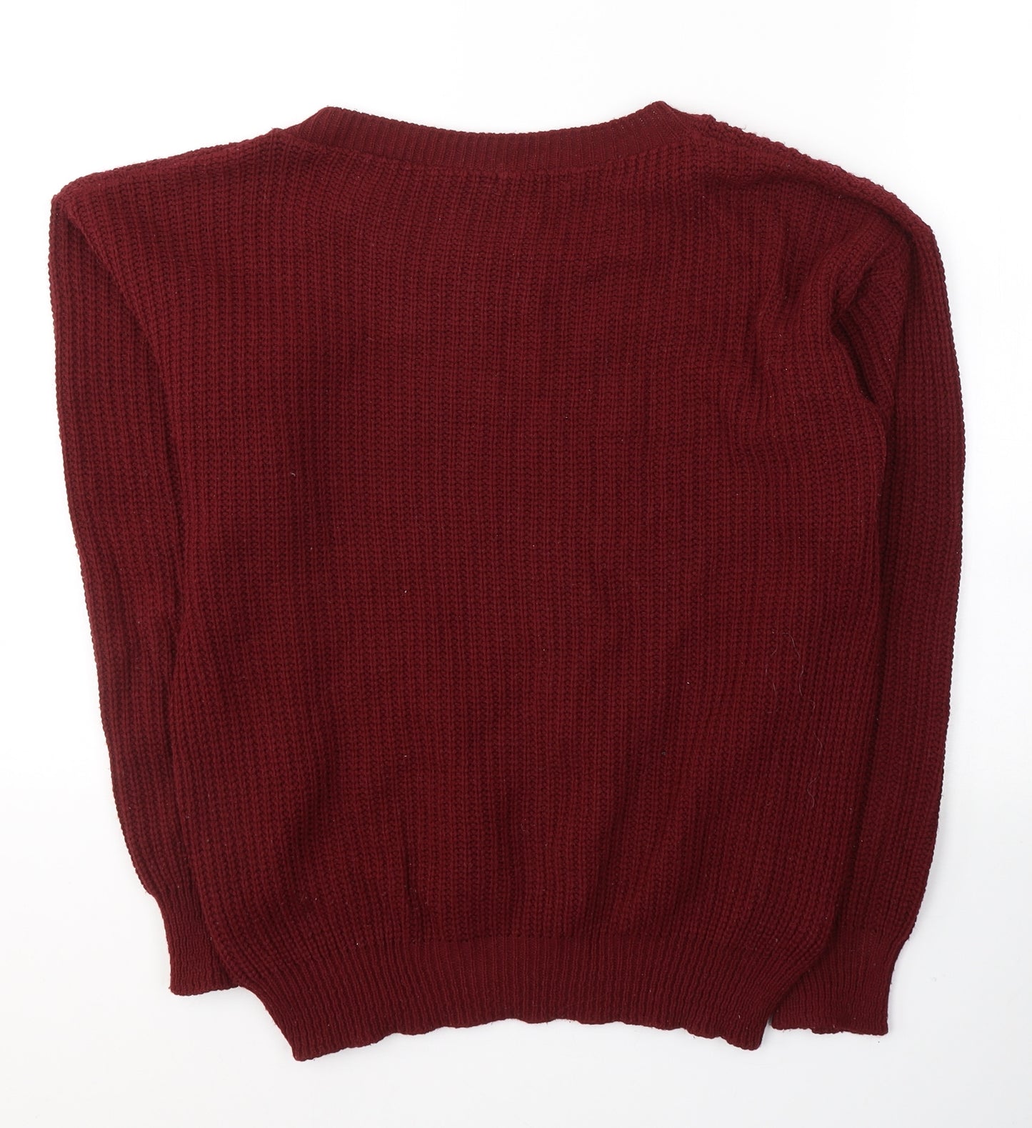 Boohoo Womens Red Round Neck  Acrylic Pullover Jumper Size M